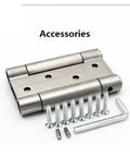 Stainless Steel Spring Door Hinge Set Two Way Open Auto Close with screws and allen key included in kit.