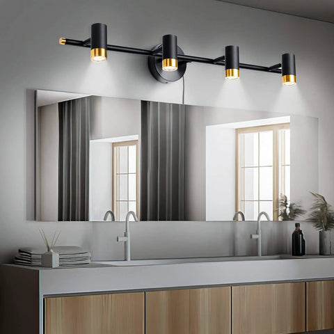Dope Four Light Black Vanity Lights Over Mirror With Plug In Cord Sleek Industrial Wall Sconce For Bathroom And Kitchen Island Plug In Track Lighting Includes Bulbs 900 Lumen Output 28 Inch Length
