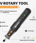 Lightweight Cordless Rotary Tool With Bright Led Halo And Fast Charge Battery Featuring Five Speeds At 28000 Rpm close-up view showing control buttons and features.