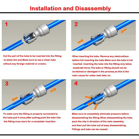 Push To Connect Tube Fittings 1/2 In NPTF To 3/8 In Tube OD Female Adapters usage instructions for RO water systems.