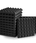 Top Shelf 12 Pack Pyramid Acoustic Foam Wall Panels For Home Studio Soundproofing And Podcast Booths stacked arrangement.