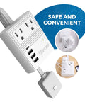 World Travel Plug Adapter M8 Max With 3 USB Ports And 18W USB C Fast Charge, 2 US Outlets, with extension cord