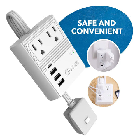 World Travel Plug Adapter M8 Max With 3 USB Ports And 18W USB C Fast Charge, 2 US Outlets, with extension cord