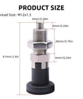 2 Pack Beefy Push Fit Ball Nose Spring Plungers M12x1.5 Stainless Steel Self Locking Indexing Plunger With Knob Positioning Pin And Lock Nut For Industrial Equipment Precision Alignment, front view showing dimensions and threading size.