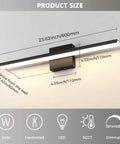 Brushed Nickel 24 Inch Dimmable LED Vanity Light Bar For Bathroom 24W Warm White 3000K Modern Bath Lighting Wall Mount Mirror Cool Sleek And Bright Lights, side view with dimensions