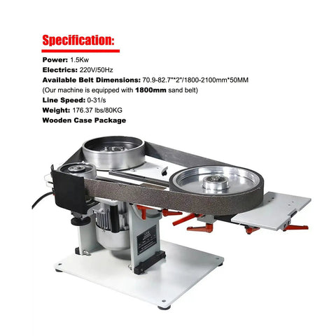 Badass 2HP Variable Speed Belt Sander And Knife Grinder Rig With Straight Frequency Drive, featuring 1800mm sand belt and sturdy base.