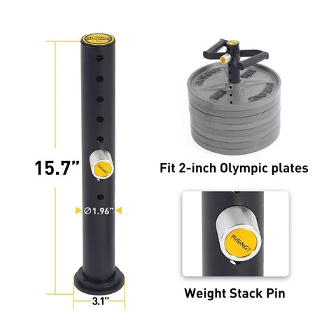 Heavy Duty Kettlebell Handle For Olympic Weight Plates with Loading Pin, steel handle dimensions and fit, side view