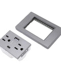 Upgrade Your Walls with this Sweet Grey Decora Outlet Featuring a Rock Solid Usb Type C Fast Charge Port and Matching Faceplate. Product close-up showing the outlet and faceplate.