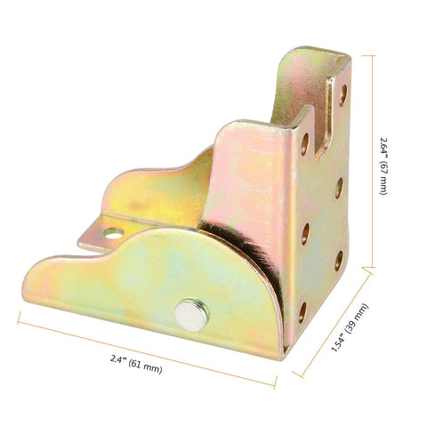 Heavy Duty 8 Pack Foldable Support Brackets Featuring Self Locking Spring Hinge Built Tough Angle Leg Extensions For Tables And Folding Workbenches Quick Release Frame Saves Space close-up of steel bracket dimensions 2.4" x 2.64" x 1.54".