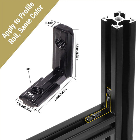 20Pcs 2020 Aluminum Extrusion Connectors 3 Way Corner Brackets L Slot T Slot Interior Joint Set 6mm With Screws And Wrench Black