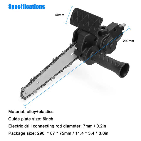 Straight Up Best Electric Chainsaw Attachment Modifies Standard Drills Into A Badass 6 Inch Power Cutter with plastic grips.
