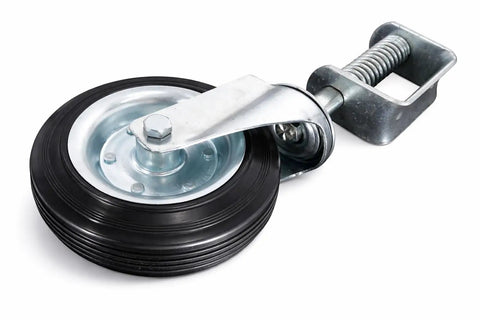 8 Inch Spring Loaded Gate Caster With 360 Degree Swivel Built To Last Heavy Duty 375 Lb Capacity, solid rubber wheel, metal mount