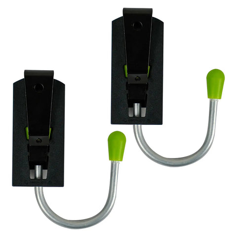 Two green-tipped 180 Degree Rotating Cordless Drill Holster Hook with Foldaway Design, black clip, ready for tool belt use.