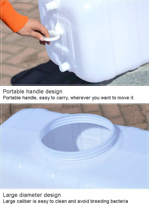 Leak Proof Water Storage Tank 45L Large Capacity Heavy Duty Easy Clean With Tight Sealing Durable High Density Polyethylene Ideal For Home School Office Shops And Other Places, showing portable handle and large opening design on white tank.