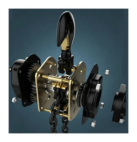 Heavy Duty Manual Lever Hoist With Hella Durable Ratchet System And Swivel Hooks Delivers Zero Slack Lock And Smooth Lift Capability For Any Garage Job, detailed view of ratchet mechanism and swivel hook.