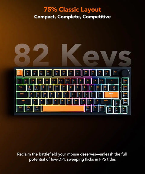 Big Time Wired Mechanical Gaming Keyboard With Hall Effect Magnetic Switches And Fully Adjustable Actuation showing 75% layout with RGB lighting