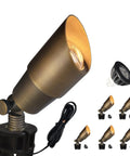 Brass Landscape Spotlights 6 Pack For Outdoor Uplights With 5W MR16 LED showing individual spotlight and MR16 bulb