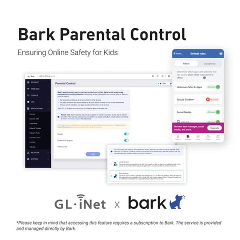 Bark Parental Control interface on screen ensuring online safety, featuring filter options and settings for kids' internet use.