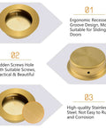 Slick Round Finger Pull Set 2 Pack Brushed Gold Flush Recessed Door Handles Stainless Steel Invisible Pulls ergonomic design