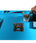 Ultimate 6-Pack Portable Soldering Assist Stands for Cables on blue mat with tools