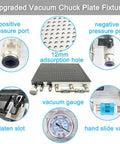 Upgraded Vacuum Chuck Plate with ports, 12mm adsorption holes, vacuum gauge, and hand slide valve for CNC machining.