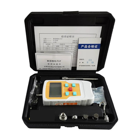 Top Notch Accuracy Push Pull Dynamometer Tester Portable Force Meter With Real Time Peak And First Peak Modes Supports Newton Kilogram Pound And Ounce Units Plus Adjustable Acceleration For Precise Force Testing, in case with accessories