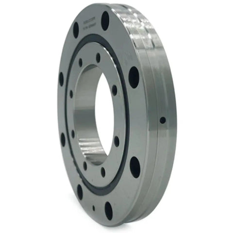 Premium Class P5 Crossed Roller Bearing For Rotary Tables, smooth silver finish, showing detailed machining, designed for heavy tool loads.