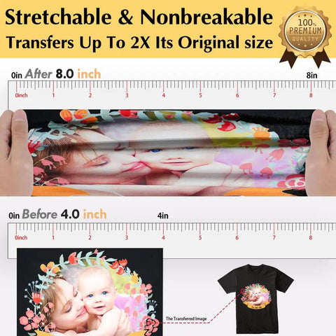 Dark Heat Transfer Paper For T Shirts And Dark Fabrics, 8-inch stretch demo, printed child design, 11x17 inches, inkjet compatible