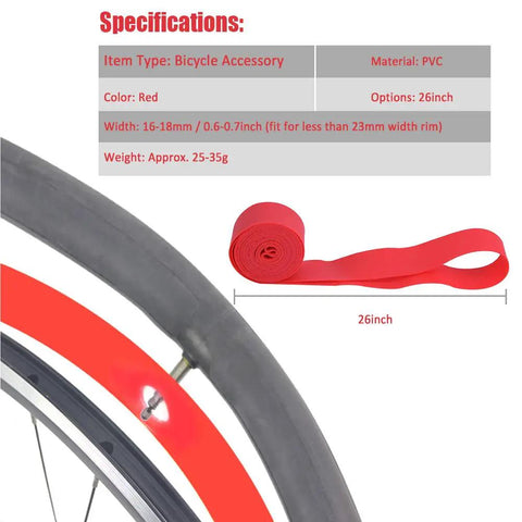 2Pcs Bike Tire Liner For Flat Proof Rides, Puncture Proof Rim Tape Protection Pad shown rolled next to 26 inch tire