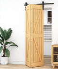 52 Inch Bi Folding Barn Door Hardware Track Kit With Side Mounted Black Rollers For Double 24 Inch Bifold Doors Smooth Quiet Operation And Easy Install Space Saving Sliding Hardware Door Not Included installed in home interior