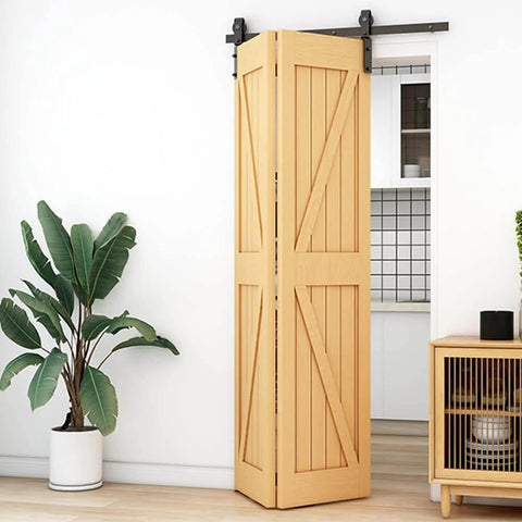 52 Inch Bi Folding Barn Door Hardware Track Kit With Side Mounted Black Rollers For Double 24 Inch Bifold Doors Smooth Quiet Operation And Easy Install Space Saving Sliding Hardware Door Not Included installed in home interior