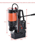 Heavy Duty Portable Magnetic Drill Press Rock Solid Electromagnetic Base Heavy Hitter 1680W Motor dimensions and features displayed