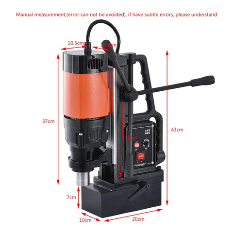 Heavy Duty Portable Magnetic Drill Press Rock Solid Electromagnetic Base Heavy Hitter 1680W Motor dimensions and features displayed