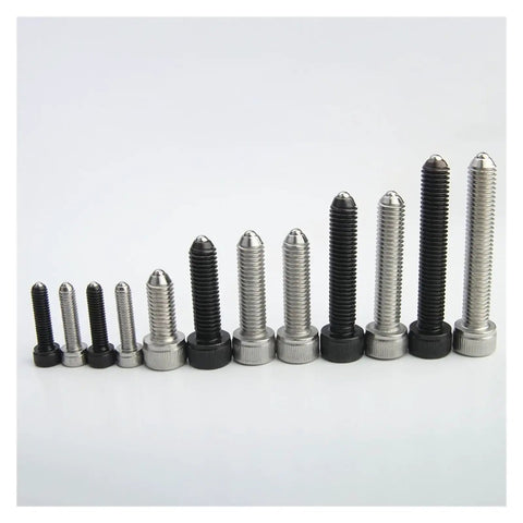 Badass Stainless Steel and Carbon Steel Ball Spring Plungers with Hex Socket Setscrews in various sizes arranged in a row.