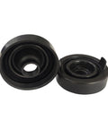 Two Pack Headlight Dust Caps For Cars Trucks And SUVs Heavy Duty Rubber Sealing Dust Covers shown from top and side view