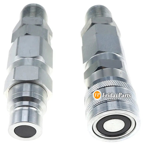 JIC Flat Face Hydraulic Quick Connect Coupler Set For Bobcat Skid Steer Loaders 7753 773 863 873 963 Includes One Female And One Male Flat Face Coupler With PVC Protective Covers One Half Inch Body