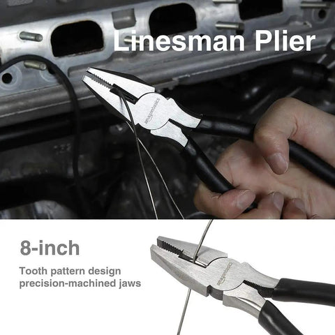 Versatile Pliers Set For DIY Home Maintenance Including 8 Inch Needle Nose Pliers, 8 Inch Diagonal Cut Pliers, 8 Inch Slip Joint Pliers, And 7 Inch Lineman Pliers For Precise Grips And Everyday Wire Cutting with 8-inch tooth pattern design.