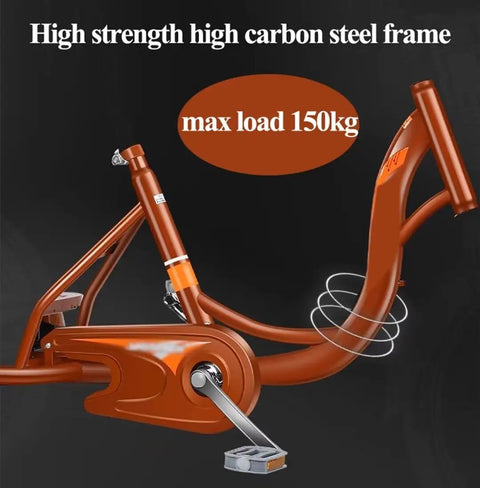 Steel frame of Ultimate 20 Inch Adult Tricycle With Large Rear Basket And Lid, highlighting high strength and 150kg max load capacity