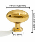 Solid Unlacquered Brass Oval Cabinet Knobs Set Of Ten Vintage Retro Egg Pull Handles For Kitchens Bathrooms And Dressers 1 1 8 Inch Top Shelf Home Hardware Refresh close-up view showing size and shape