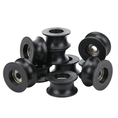 10-pack black nylon-coated roller pulleys with bearings (U-shaped)
