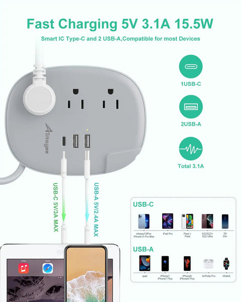 USB C Portable Travel Power Strip With Three Outlets And Three USB Ports Fast Charge For Cruise Or Home Office Ready To Roll