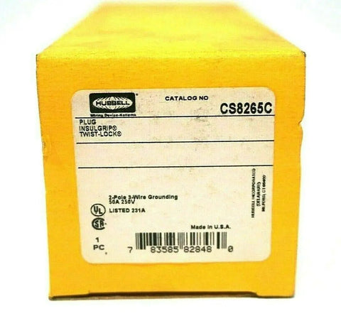 CS8265C AC Twist Lock Plug 50 Amp 250 Volt Male Canada Standard box with catalog label and specifications visible