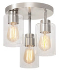 Semi Flush Mount Ceiling Light 3 Light Brushed Nickel With Clear Glass Shades For Modern Kitchen Bedroom Hallway Porch Stairs Entryway Ideal For Kitchen Island And Hallways With Soft Diffuse Glow, showing three bulbs and metal finish
