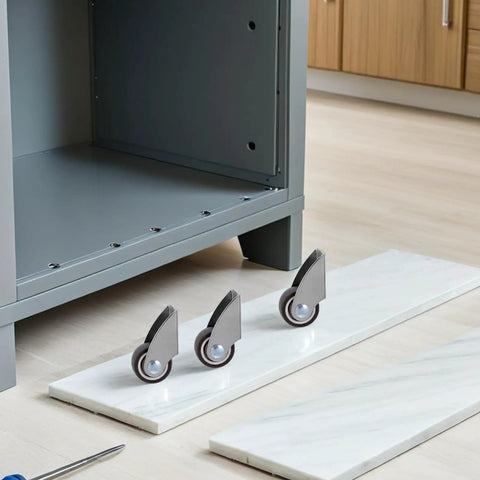 3pcs 6pcs Rigid Furniture Moving Caster Wheels with Rubber, Silent Mobility on marble surface near cabinet.