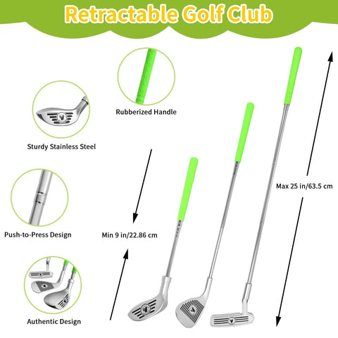 Retractable clubs from Toddler Golf Set 5 In 1 For Kids Indoor Outdoor Golf Toy With 3 Clubs Putting Mat Four Sided Chipping Net
