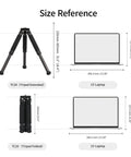 Size reference for Seestar Tripod Head TH10 And TC20 with extended and folded views alongside 15-inch laptop.