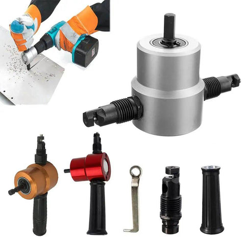 Double Headed Sheet Metal Nibbler Cutter With Adjustable 360 Degree Heads, Includes Handle And Wrench, Three Color Set for Workshop