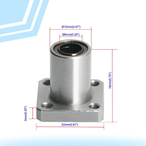 LMK6UU Square Flange Linear Ball Bearing smooth gliding action with 6mm inner diameter and 12mm outer diameter for CNC routers.