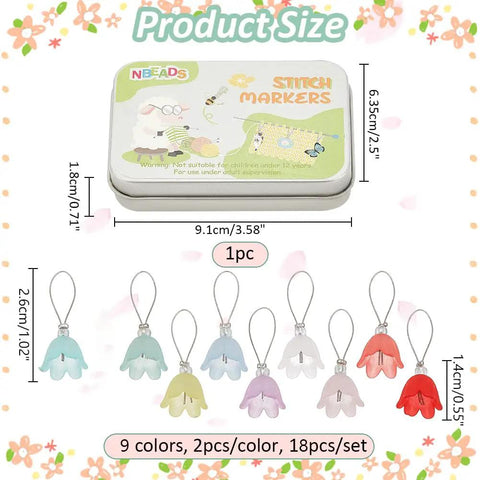 Flower Stitch Markers Set Of 18 In 9 Colors For Knitting Crochet And Weaving With Acrylic Markers And Stainless Steel Wire Perfect For Jewelry