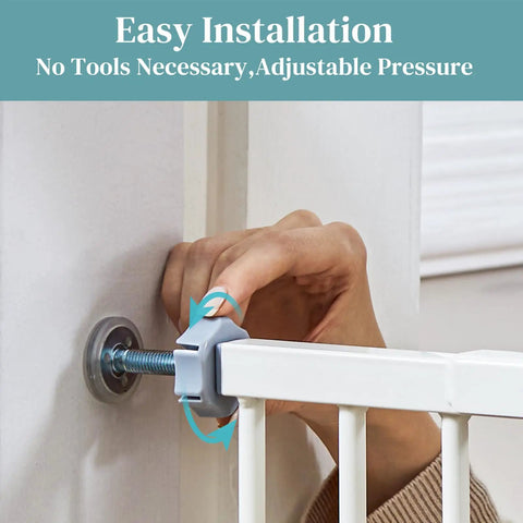 Adjustable Baby Gate For Pets 29 To 39.6 Inches Wide, 30 Inch Tall, Auto Close On Both Sides, One Hand Opening shown being installed